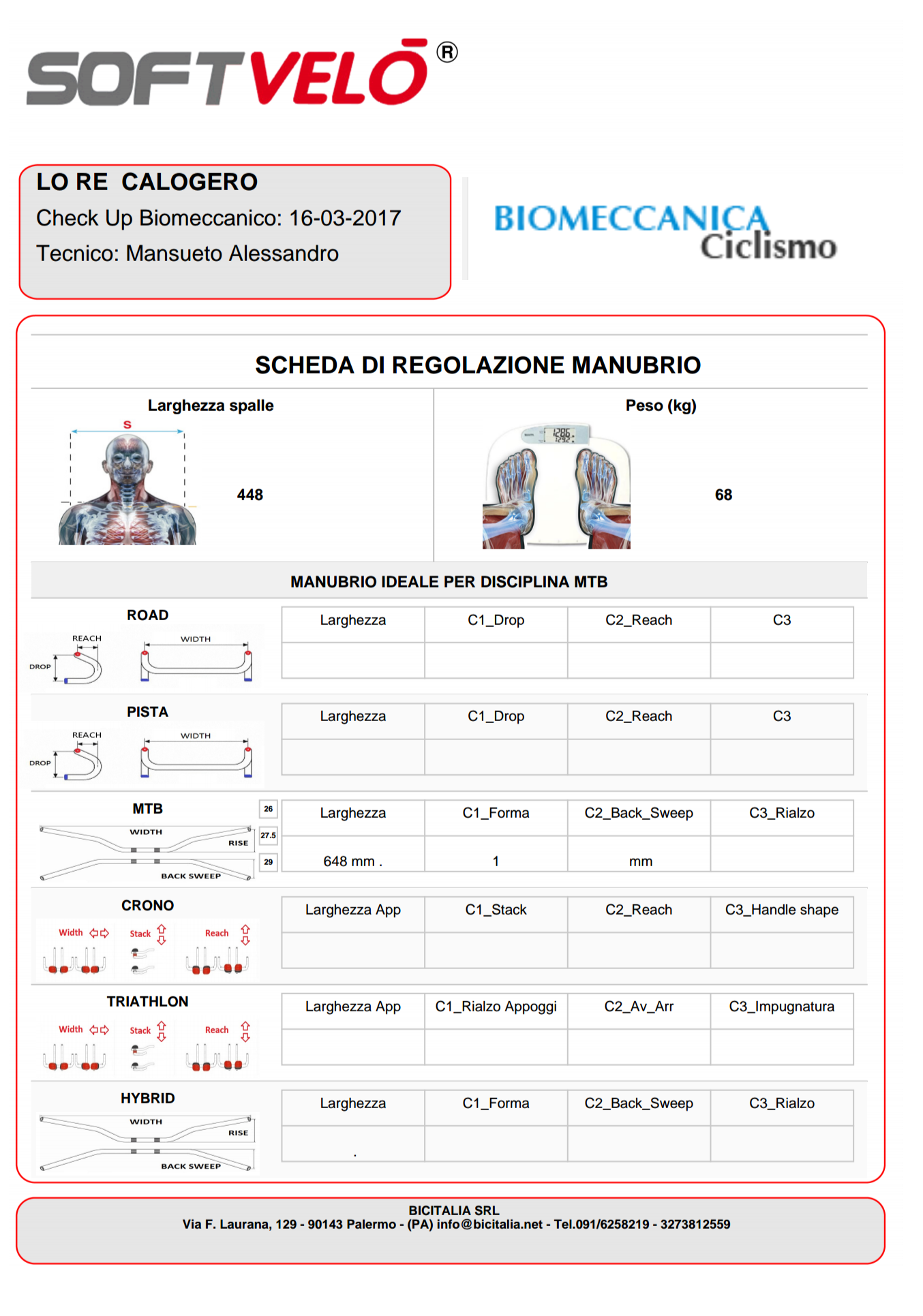 Valutazione biomeccanica biker Calogero Lo Re