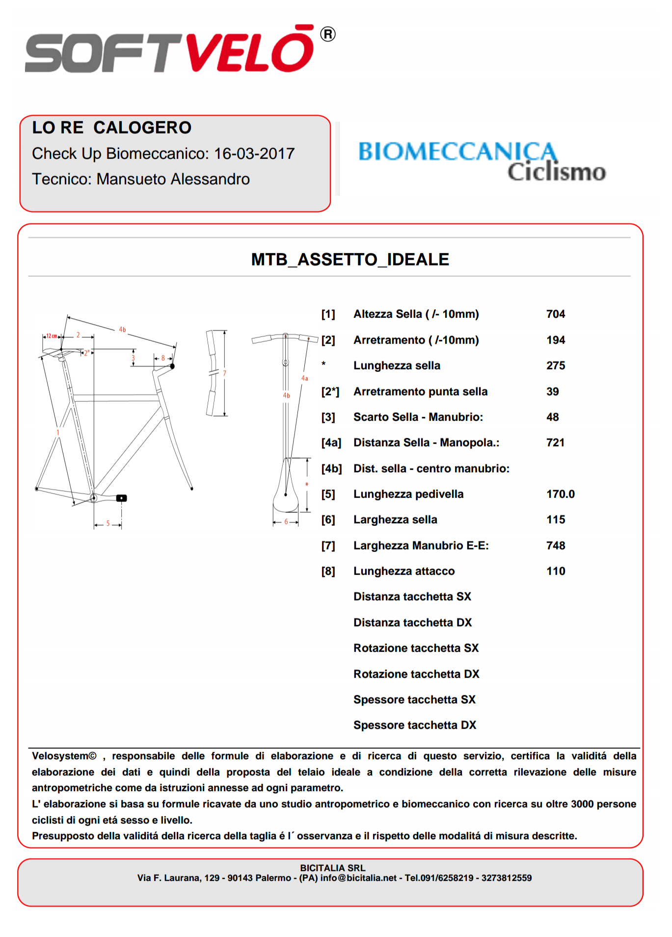 Valutazione biomeccanica biker Calogero Lo Re