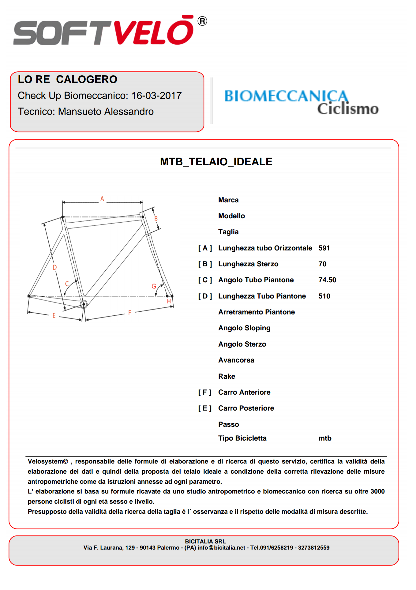 Valutazione biomeccanica biker Calogero Lo Re