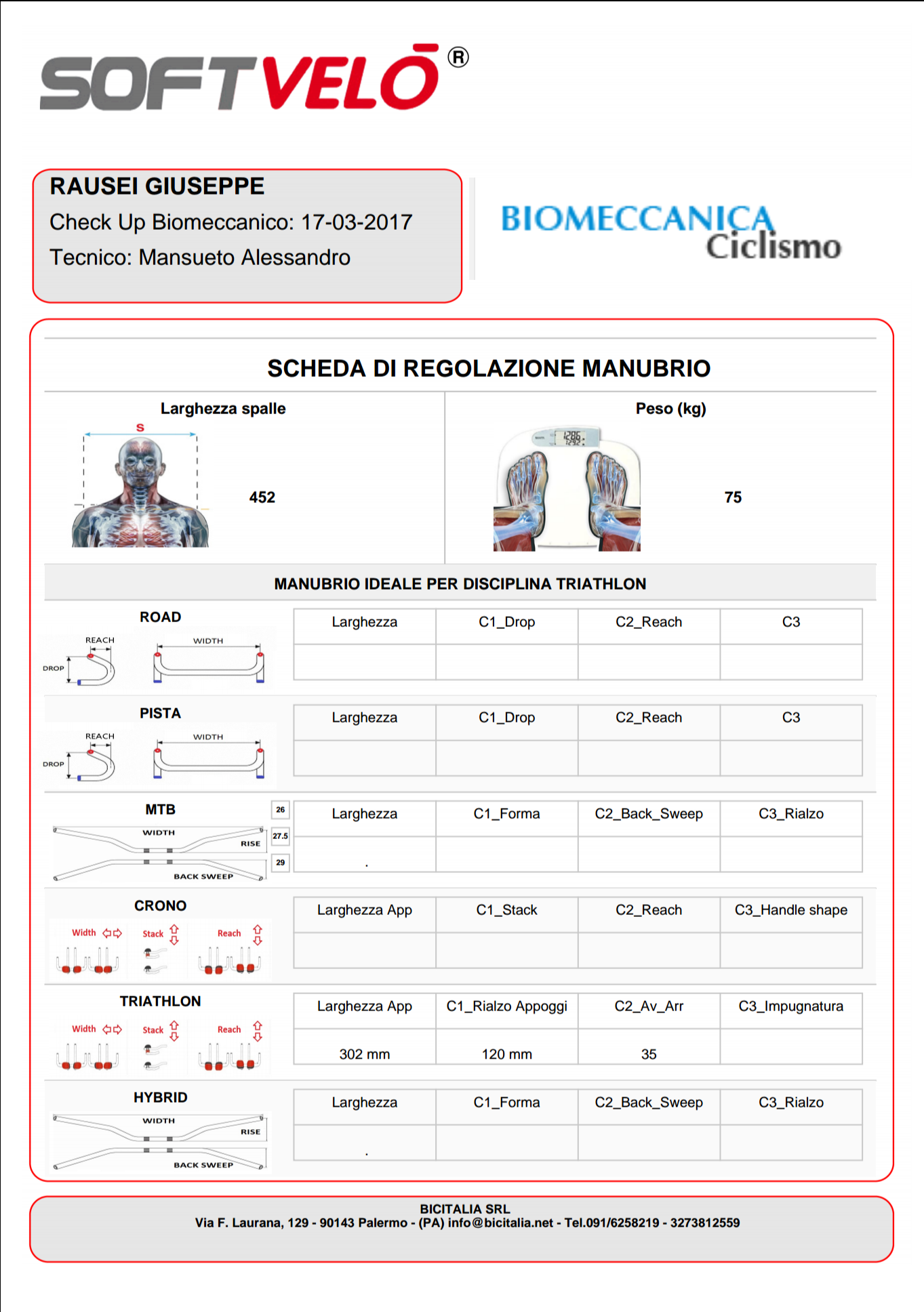 Posizionamento al triathleta Rausei Giuseppe in preparazione al mezzo ironman TRINACRIAHALF