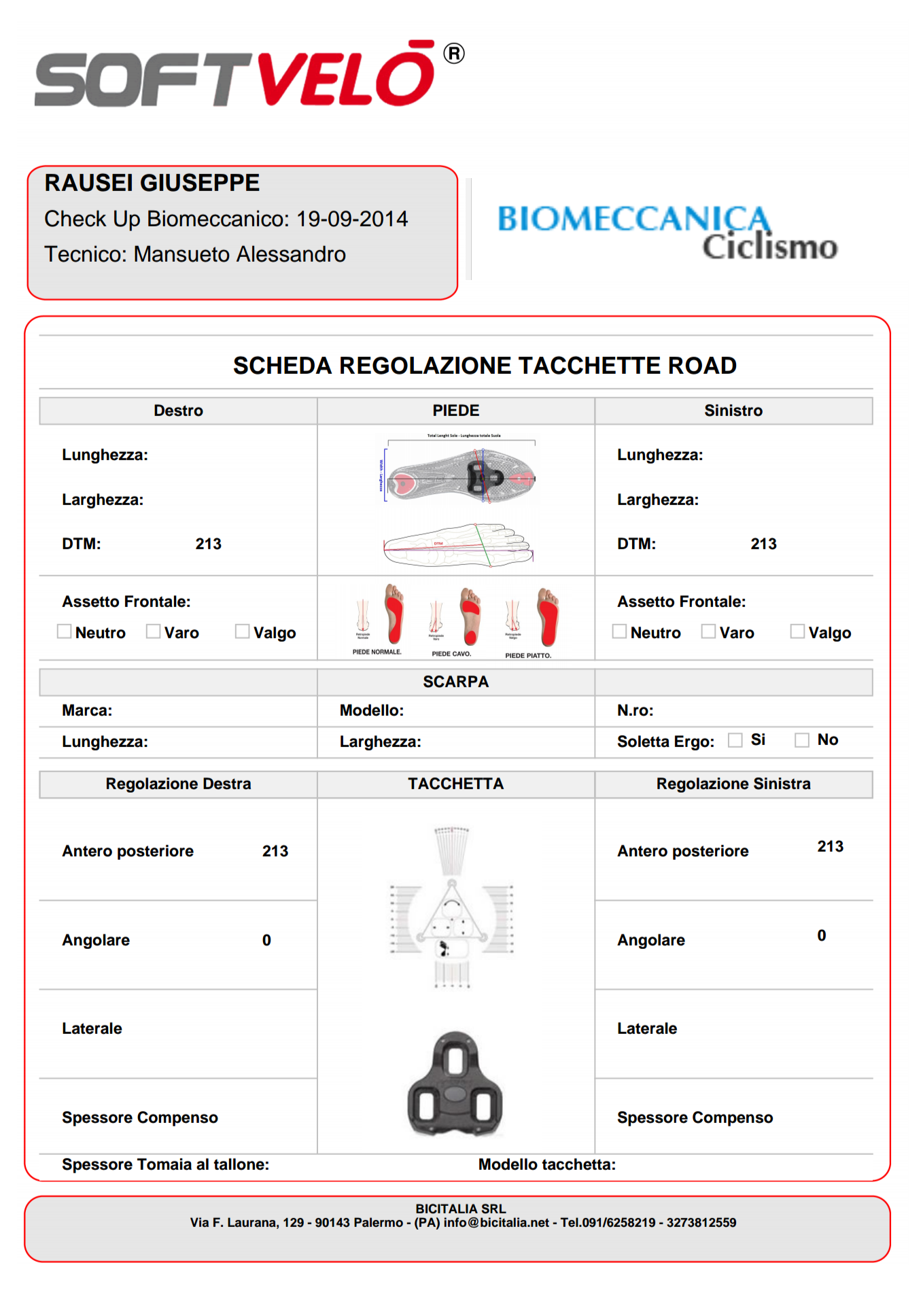 Posizionamento al triathleta Rausei Giuseppe in preparazione al mezzo ironman TRINACRIAHALF